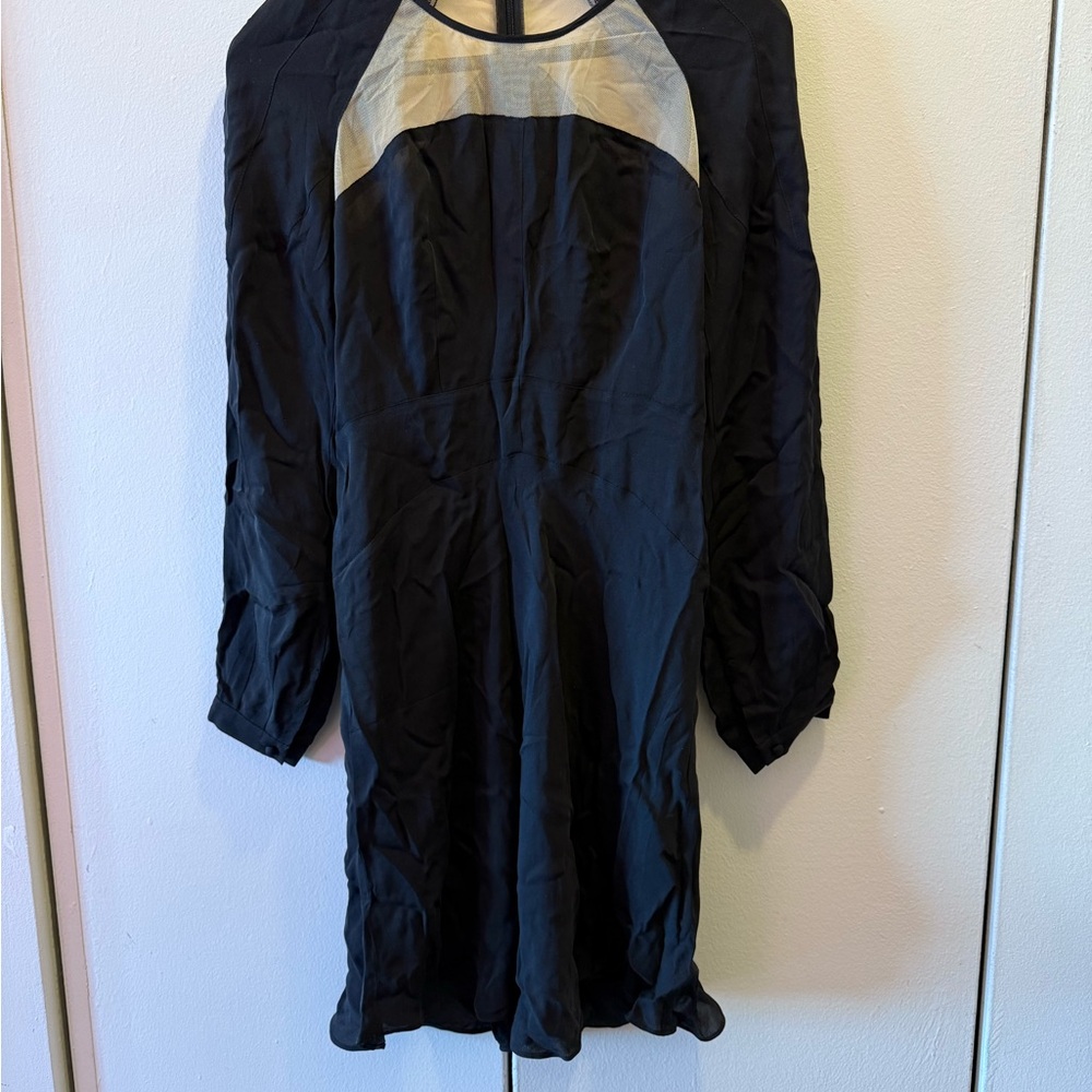 Joe's Jeans Black and Cream Silk Midi Dress with sweetheart see-through mesh